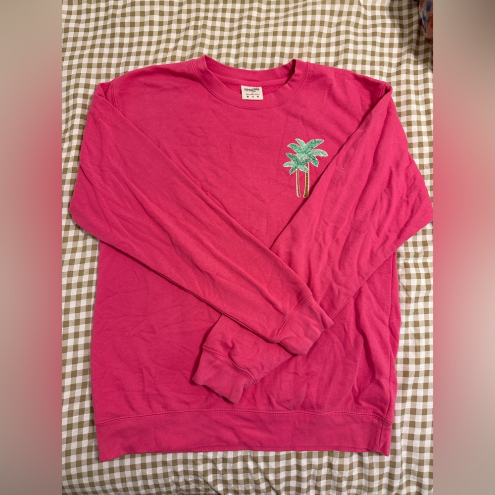 Pink Long Sleeve Shirt with Palm Tree Embroidery
